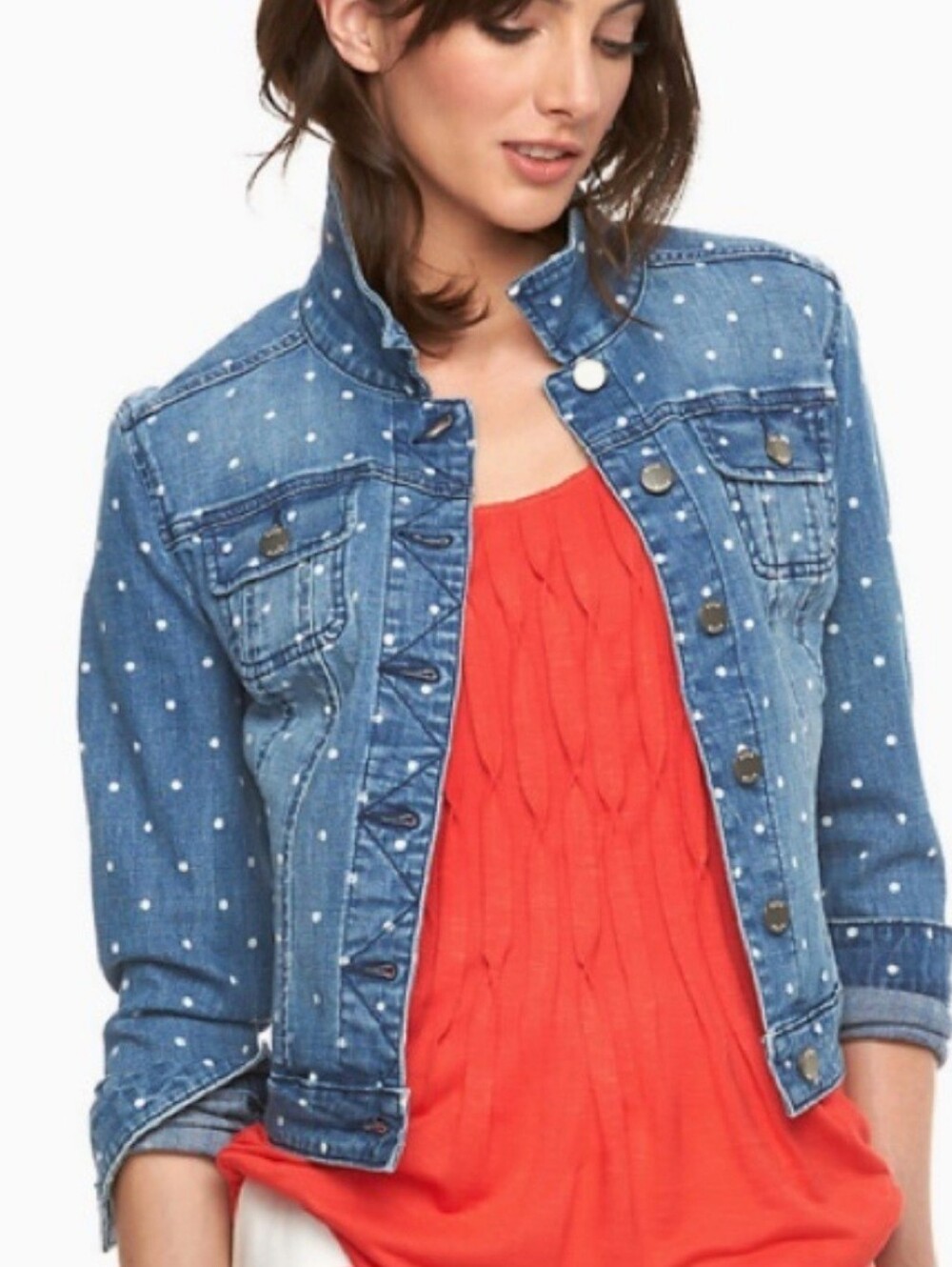 Elle Blue Polka Dot Denim Jacket. Size 2xl